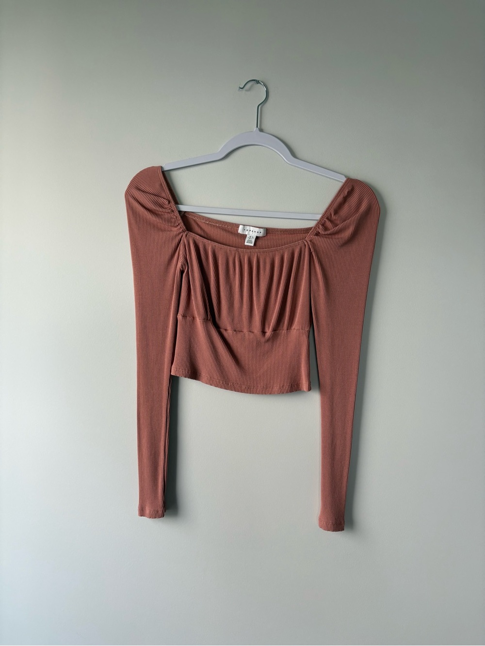 Topshop Dusty Rose Ribbed Long-Sleeve Cropped Top